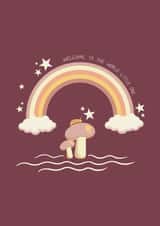 Scandi rainbow new baby card in pink  created by Miss Mulberry Pie Illustration