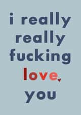 Rude Typography Anniversary Card / Valentines Day Card - I Really Really Fucking Love You created by HURRICANE REMI
