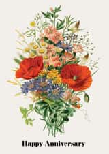 Vintage Poppy Bouquet Anniversary Card created by Joyous Designs UK