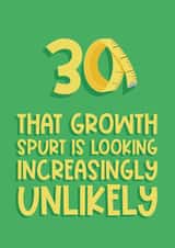 Funny Unlikely 30th Growth Spurt Birthday Card created by Running with Scissors