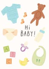 New born baby illustrated baby things card created by Mikaela Iavarone