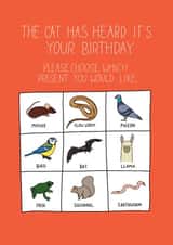 Which present do you want from the cat card created by Becky Wood