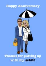 Funny Schitt's Creek inspired anniversary card created by Karentoons