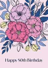 Classic 80th Birthday Card - For Her - Flowers created by Sazerelli Designs