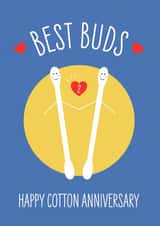 Cute Cotton Bud Pun Anniversary Card - 2 Years - Best Buds Happy Cotton Anniversary created by Frankie Jackson