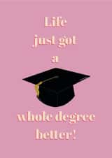 Life Just Got A Whole Degree Better Pink Grad card created by Kayk Party