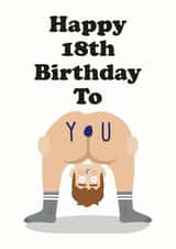 Funny bendy over bum 18th birthday card for him created by Studio Boketto