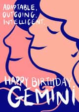 Gemini happy birthday characteristics card created by Emily Campbell