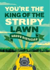 The king of the stripy lawn, lawn mower birthday card created by The Typecast Gallery