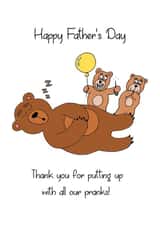 Bear dad and mischievous cubs Father's Day card created by Wild Housecat Designs