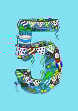 5 year old birthday card with dinosaurs, space and pirates! created by Jenny Wren Designs