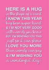 A hug in the shape of a card created by hazelletters