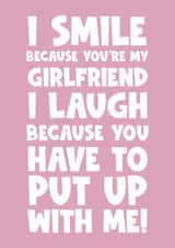 Funny happy birthday Valentine’s Day anniversary girlfriend boyfriend smile created by Naomi Park