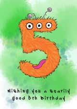 Child’s Monster 5th birthday card five, fifth created by Rae of Sunshine