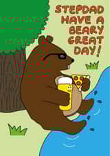 Funny Cute StepDad Bear Happy Birthday Father's Day Card - Pizza Beer - Step Dad created by I AM A