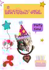 Birthday girl cat party time card created by Vinarose Studio