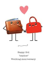 Cute Leather Wallet & Bag Anniversary Card - 3 Years - Happy 3rd Leather Wedding Anniversary created by Carly's Crafts