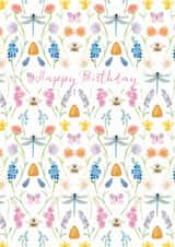 Butterflies and bees - Happy Birthday - Spring - Garden - honey bee - dragonfly created by Paint to Paper Designs