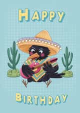 Baby's birthday card with cute raven in sambrero hat created by Svetlana Sadkova