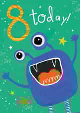 Cute 8th Birthday Card - Monster - Stars created by Sam Wilson