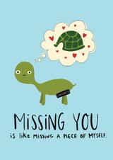 Miss You Funny Turtle card created by Fox Card Co