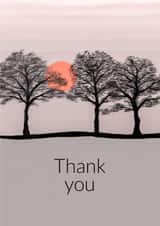 Thank you with tree silhouette, sunset and grey foreground created by See-saw Cards