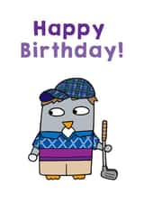 Scottish golfer penguin birthday card created by Penguin Parade