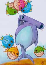 Birthday Balloons shark card created by Blue Square Dinosaur