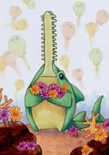 Shark with anenomes - love created by Blue Square Dinosaur