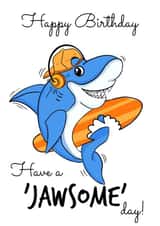 surfing shark birthday card created by The Arty Apples Limited