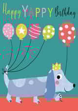 Children's or dog lovers Happy Yappy Birthday dog illustrated card created by Tracy Cottingham
