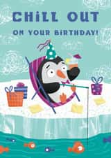 Chill out on your birthday penguin card created by Hannah Jayne Lewin