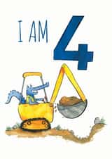 I am 4 Years Old Digger Birthday Card created by Half Pint Print