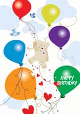 Children’s Rainbow Balloon Teddy Bear Birthday card created by Nicky Luck