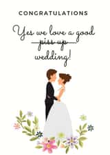 Congratulations - Yes we love a good piss up wedding! - Cute illustrated wedding card created by Lovelier