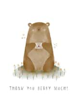 Cute Brown Bear Pun Thank You Card - Bear - Thank You Beary Much created by Faye B Doodles