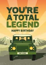 Total legend, Land Rover Discovery birthday card created by The Typecast Gallery