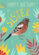 Bird flower birthday card for sister created by Dasha Solodka