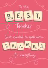Retro Scrabble Best Teacher thank you card 1000 created by NEEDL designs