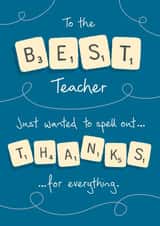Retro Scrabble Best Teacher thank you card 1001 created by NEEDL designs