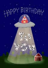 Funny Alien Birthday Card - space birthday - cute cows created by Fox Card Co