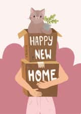 Cute Moving New Home Card - Cat In A Box - Happy New Home created by Libby Whiteside
