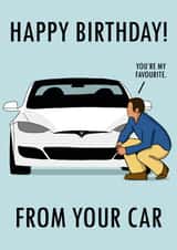 Happy Birthday From Your Car - Tesla Birthday Card created by TrendyCards