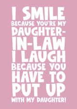 Funny happy birthday greeting card for your daughter-in-law smile laugh son created by Naomi Park