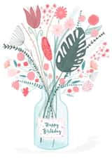 Pretty Birthday Card - For Her - Mason Jar Of Flowers created by Picoloco Studio