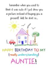Cute birthday card for an understanding auntie created by Shore Designs