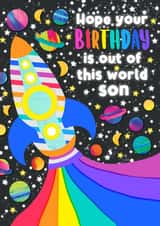 Happy Birthday Son Rainbow Space Rocket created by Colour Pop Prints