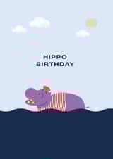 Hippo Birthday Cute Animal Kids Birthday Card created by Betiobca