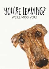 Watercolour greyhound, We'll miss you leaving card created by Jo Scott Art