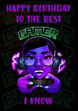 Happy Birthday To The Best Gamer I Know Card for women and girls neon  created by Cassiscreative